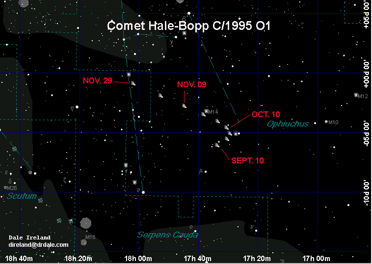 Sky & Telescope: Hale-Bopp finder chart]