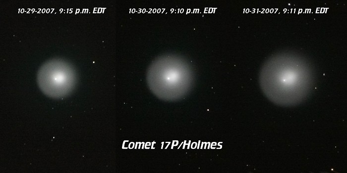 [Comet Holmes, October 29, 30, and 31 compaired]